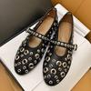 Rivet Flat Mule Shoes Women Fashions Round Toe Ballet Shoes Metal Decoration Designer Shoes Women Rhinestone Casual Mary Jane