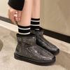 Стразы Водонепроницаемые Плюшевые Ботильоны Зимние Платформа Женские Снежные Ботинки Готика Теплые Рабочие Нескользящие Шикарные и Элегантные Y2k Женская Обувь