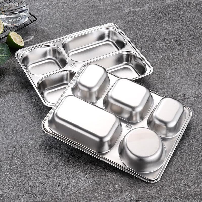 Rectangular Stainless Steel Divided Lunch Tray with Lid