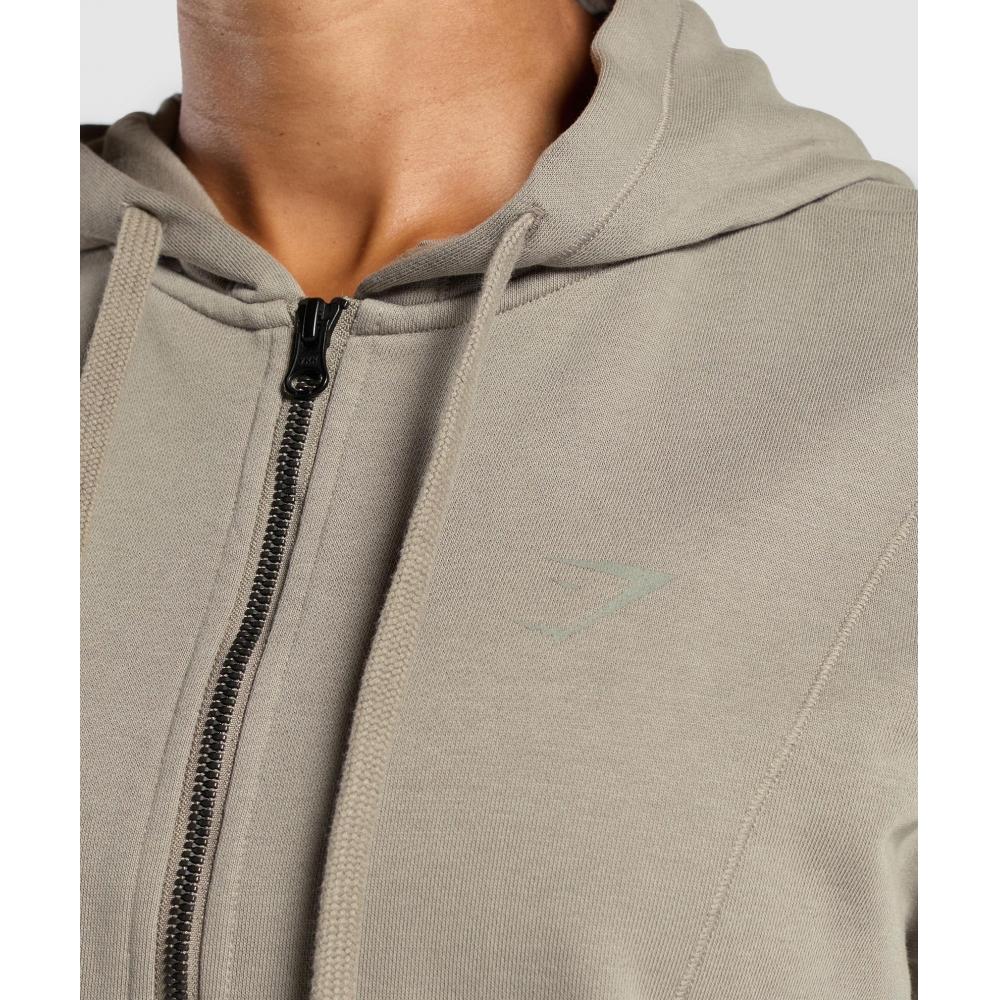 Gymshark Power Oversized Zip Hoodie Linen Brown Acid Wash B9a6l Ncbb