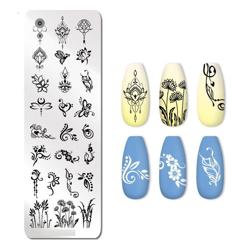 Штамповочные пластины для дизайна ногтей, листья, цветы, трафареты из нержавеющей стали, инструменты для штамповки изображений для ногтей, маникюрные инструменты