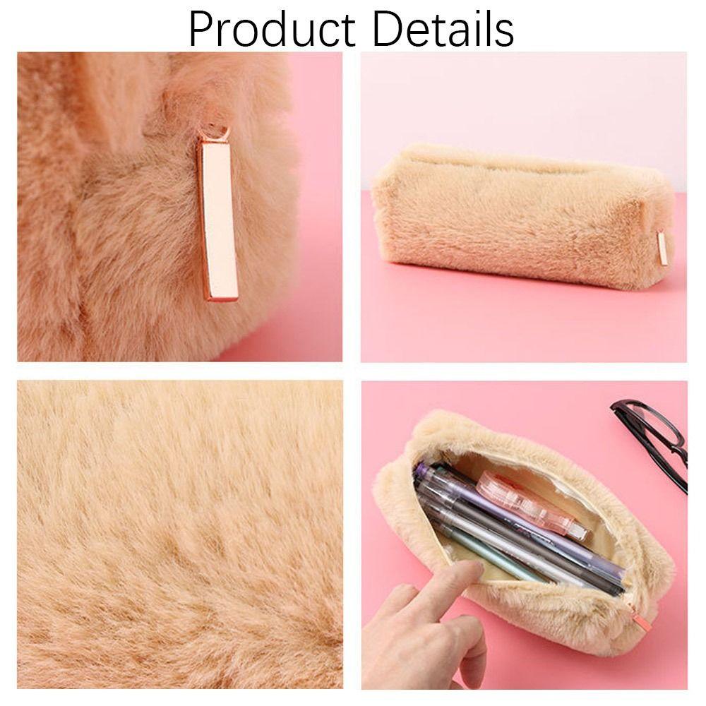 Makeup Pouch Handbags Plush Pencil Case Large Capacity Pencil Bag Stationery Pen Bag Solid Color