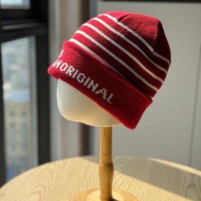 Вязаная шапка в корейском стиле с жаккардовым узором в горизонтальную полоску для женщин, осенне-зимняя шапка с защитой ушей для мужчин, теплая шапка для пар, холодостойкая вязаная шапка