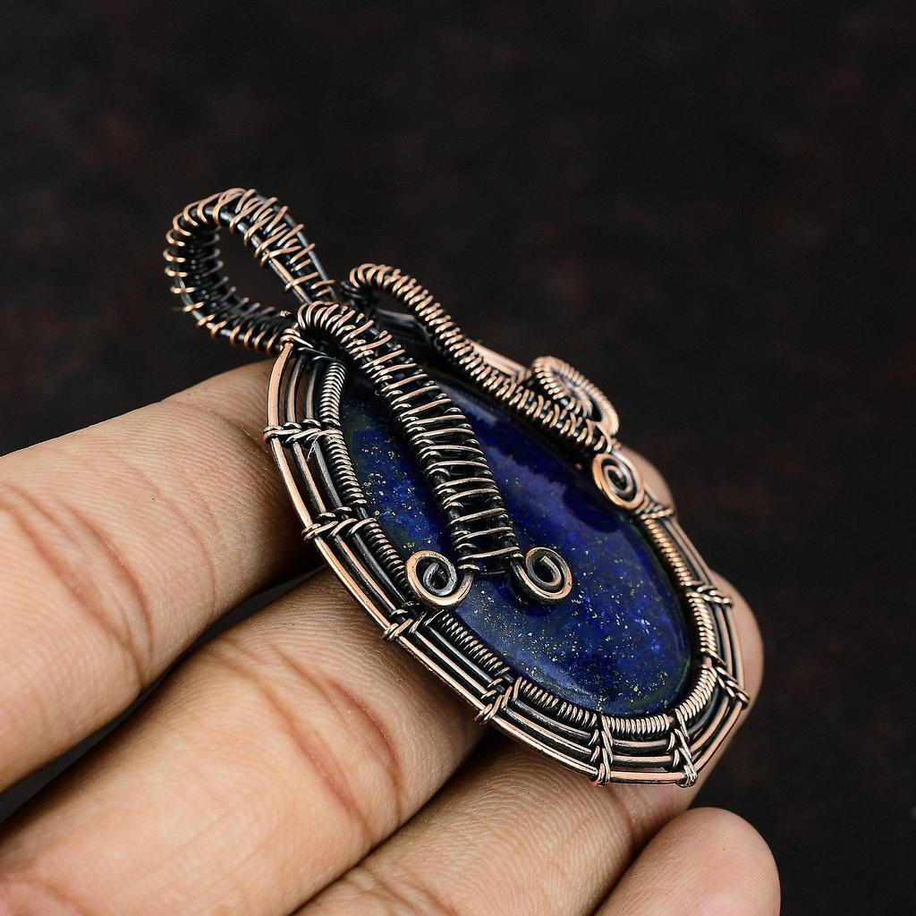 Медный кулон из лазурита, медная проволока, кулон, ювелирные изделия из лазурита, дизайнерский кулон ручной работы, подарок для нее, ювелирные изделия из натуральных драгоценных камней