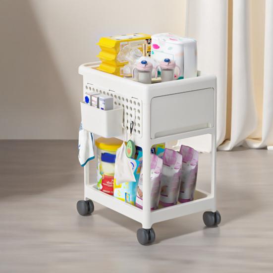 Yousheng Передвижная сервировочная тележка Тележка для хранения в детской с ящиками и полкой Передвижной органайзер Тележка для хранения с крючками и съемными корзинами для ребенка