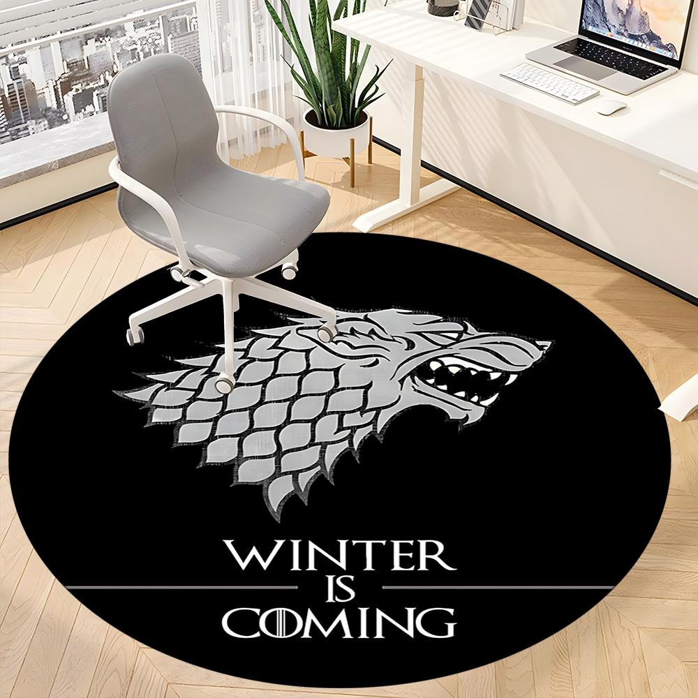 1PC Winter is Coming Office Round Rug - Perfect for Office or Study Decor, Non-Slip Backing, Decorative Floor Mat yy250916081