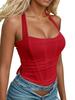 Rose Beauty A Rave Festival Valentine's Day Red Mesh Ruched Lace Up Back Backless Corset Bustier Shapewear Crop Halter Top