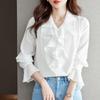 Fashion Ruffles Long Sleeve Chiffon Shirt Women Button Up Casual Loose Women Blouse White Elegant Office Lady Tops Clothes 28768