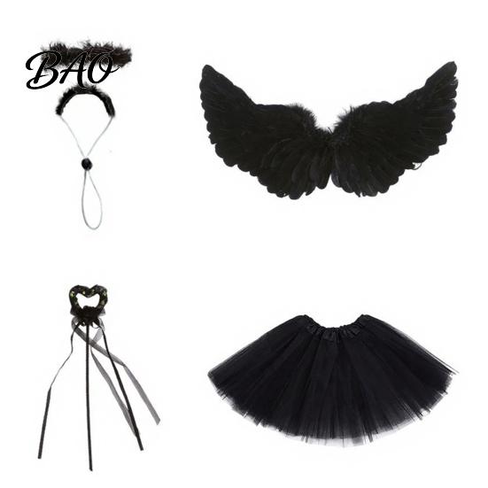 Outfit for Porch Goose Statue 1 Set Angel Outfit, Devil Costume, Feather Wings Skirt Party Costume Headband Wand Set, Fits Home Yard Lawn Decor
