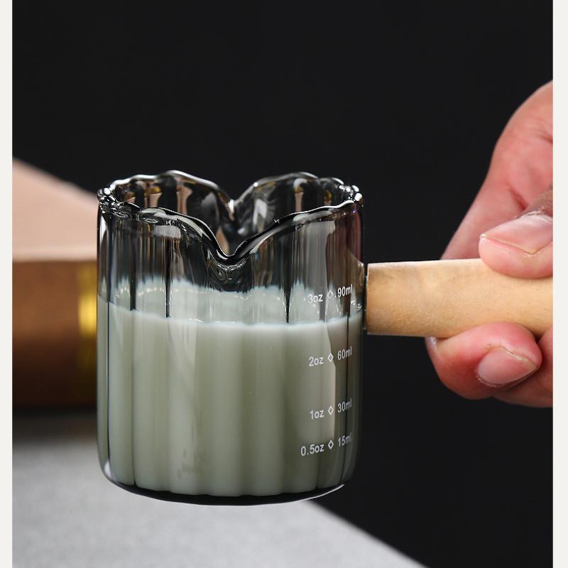 Glass Coffee Mug Mini Milk Jug Espresso Cup Cooker Tea Pot Coffee Maker Jar Wood Handle Measuring Tools Kitchen Home Accessories