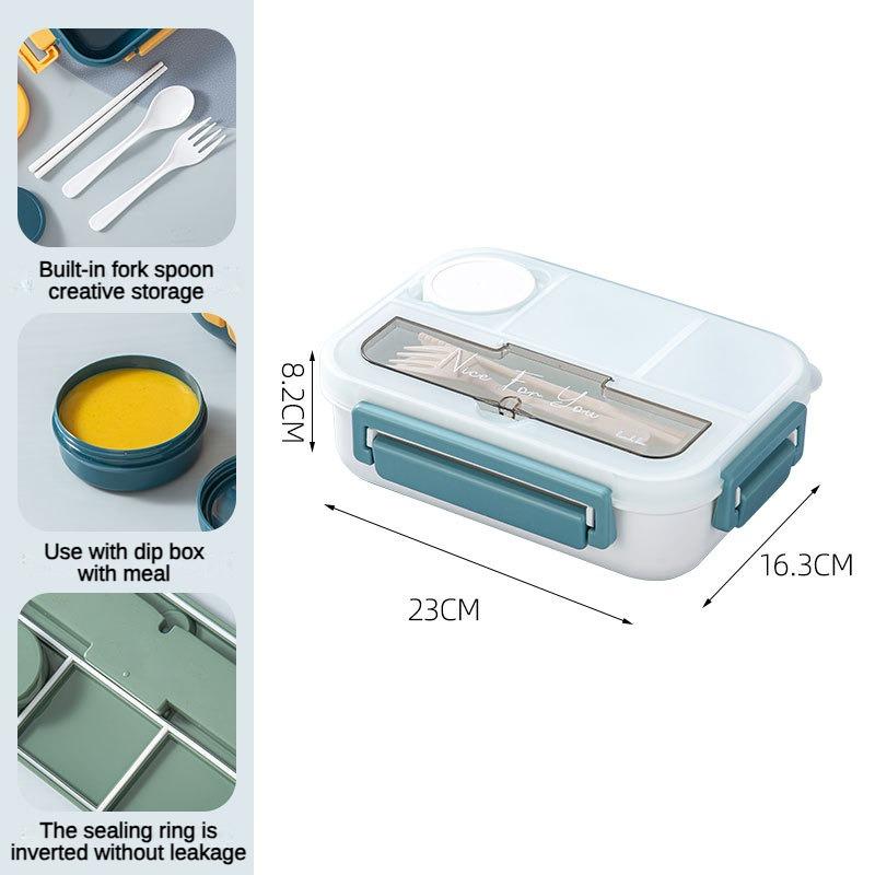 1300ML Portable with Grid Division Lunch Box Kids Students Office Bento Box with Fork and Spoon Microwave Food Storage Container