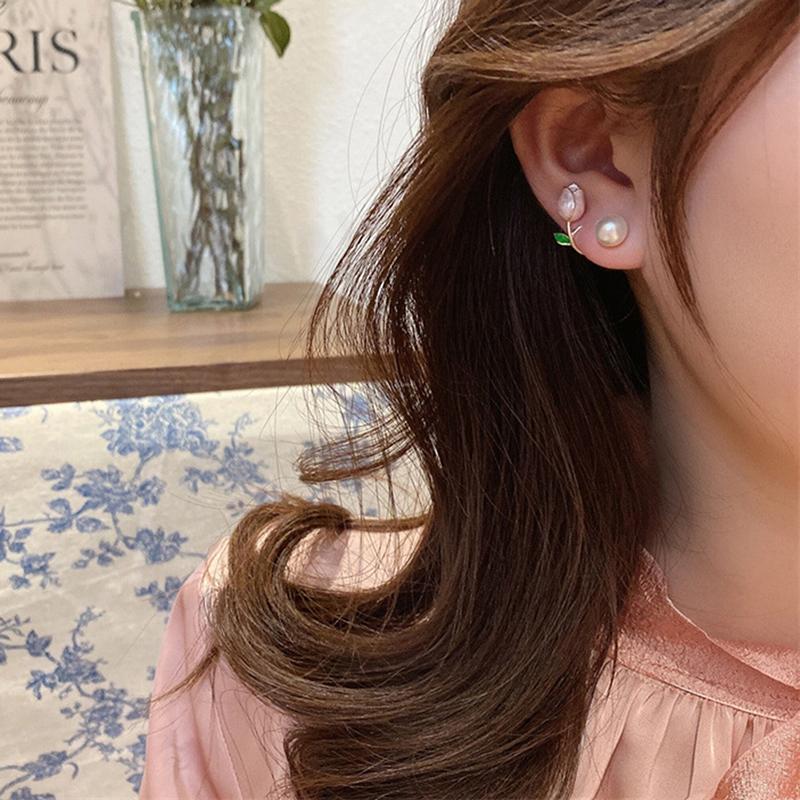 1 пара изысканных тюльпанов с цветком белого жемчуга, серьги-гвоздики для женщин, ювелирные изделия