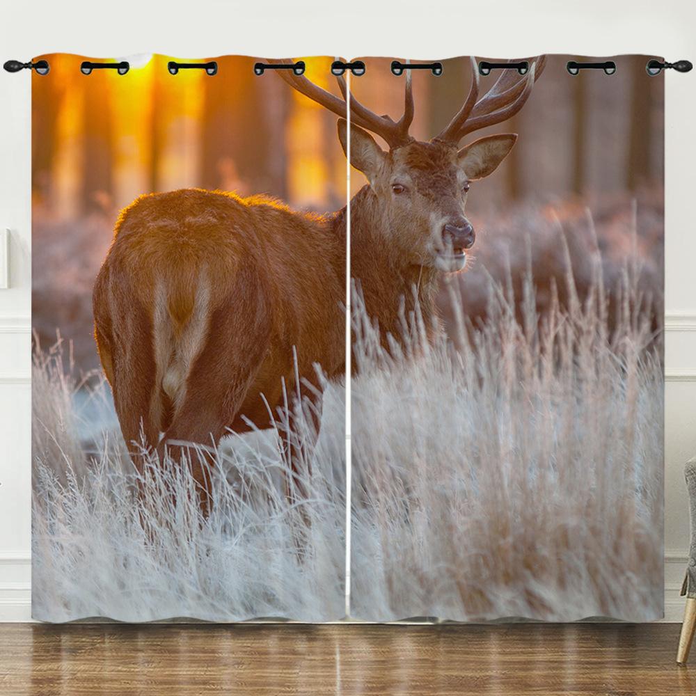 Штора Мультяшное Животное Олень Пейзаж Любовь 3D Цифровая Печать Блэкаут Штора На Люверсах