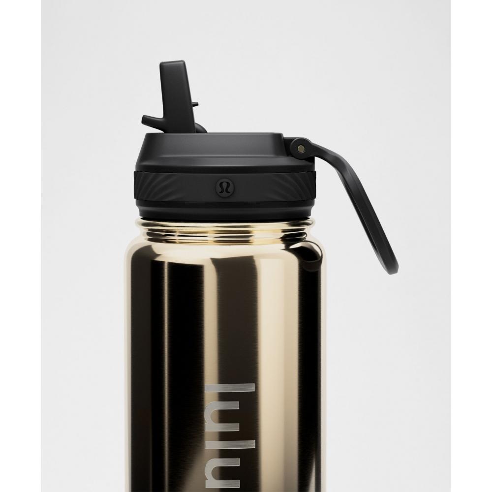 Lululemon Back To Life Sport Bottle 24oz Straw Lid Shine Gunmetal Silver Black