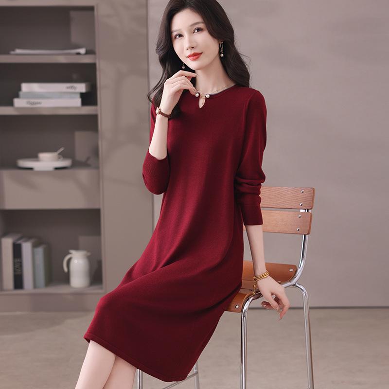 Темпераментное элегантное ветровое вязаное платье-свитер осень и зима новый большой размер свободный длинный базовый свитер юбка