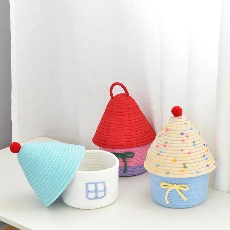 Cute Covered Cottage Cotton Storage Basket Children's Cartoon Desktop Organizer Random Style Toy Box for Kids