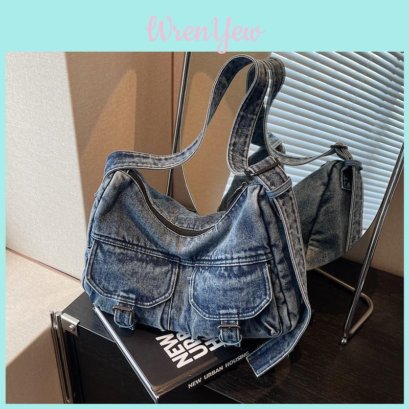 Fashionable Large Capacity Women Casual Single Shoulder Denim Crossbody Bag For Daily Use