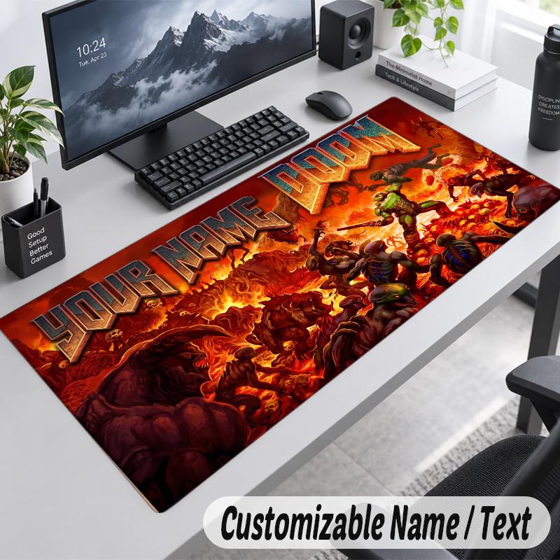 DOOM Slayer Personalized Large Mouse Pad Custom Name Text Extended Desk Mat Gaming Mousepad