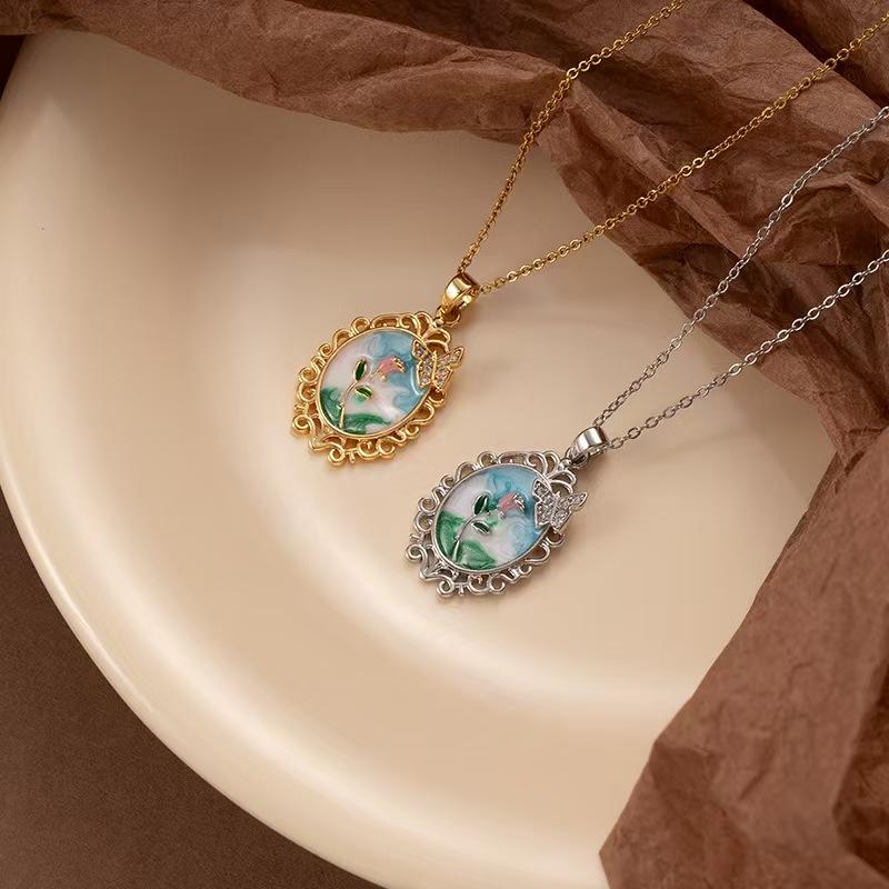 Овальное колье-подвеска в виде капли масла для женщин, модные и изысканные цветочные ювелирные аксессуары в подарок