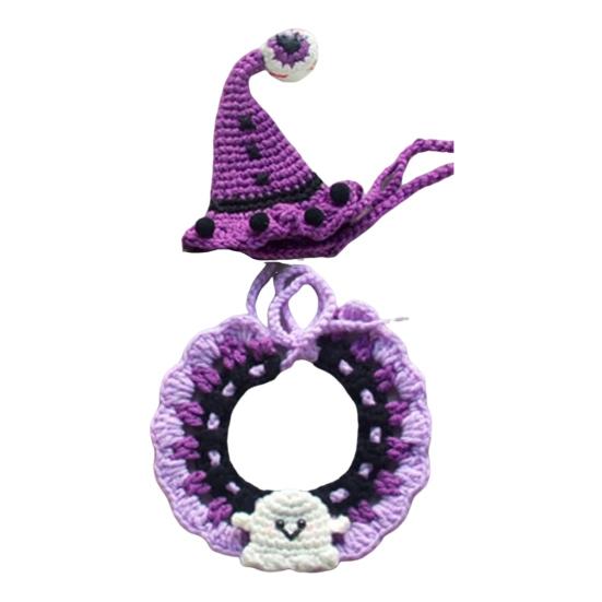 Хэллоуин Домашний питомец Шляпа-тыква Набор ошейника с привидением Регулируемый наряд в готическом стиле для кошек, маленьких собак, вязаные аксессуары для костюма