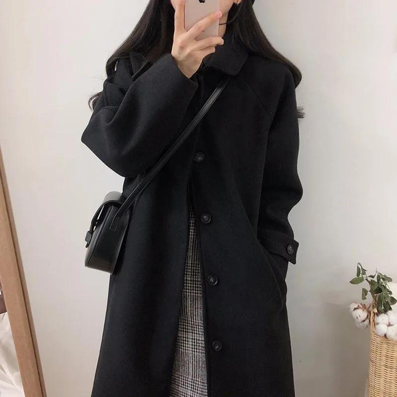 2024 Autumn/Winter Women's Knee-Length Thickened Wool Coat, Loose Slim Fit, Korean Style, Plus Size Available