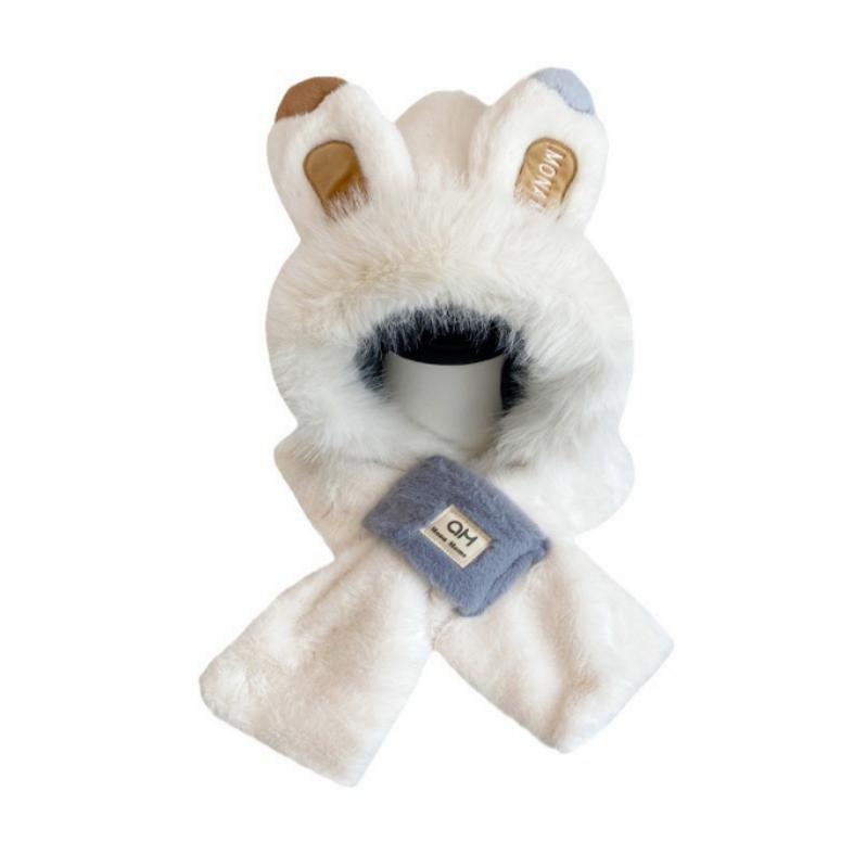 New Fashion Thickened Hat Scarf with Cute Ears Plush Winter Women's Hats Beanies Pompom Knit Bonnet Fluffy Winter Cap Bomber Hats For Women
