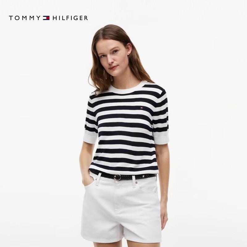 Tommy Hilfiger Женский полосатый трикотажный топ с коротким рукавом