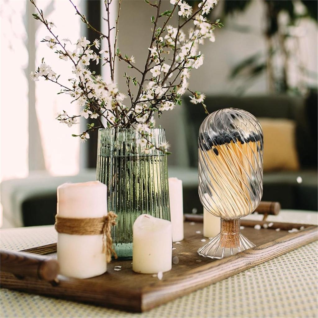 2pcs Helix Shaped Glass Matches Cloche Decorative for 4 Inch Candle Matches Trendy Fireplace Display,Not Include Matches