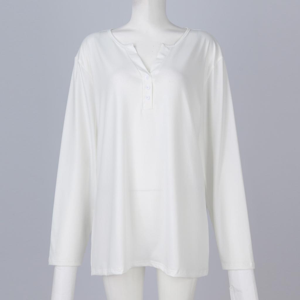 Women's T Shirt Tee Button Long Sleeve Daily Weekend Fashion Basic V- Neck Regular Top