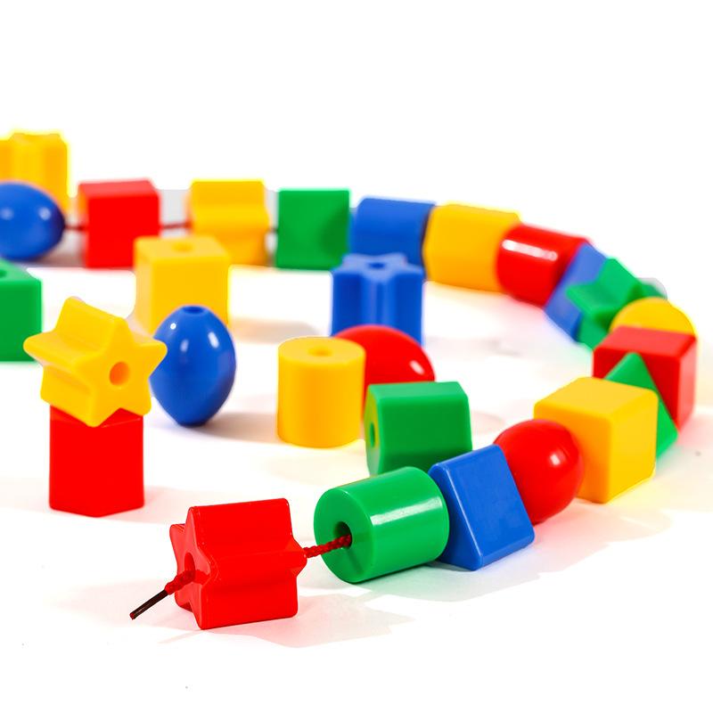 Rainbow Lacing Beads for Toddlers Color and Shape Sorter Fine Motor Skills Early Learning Montessori Toys for Preschool Kids