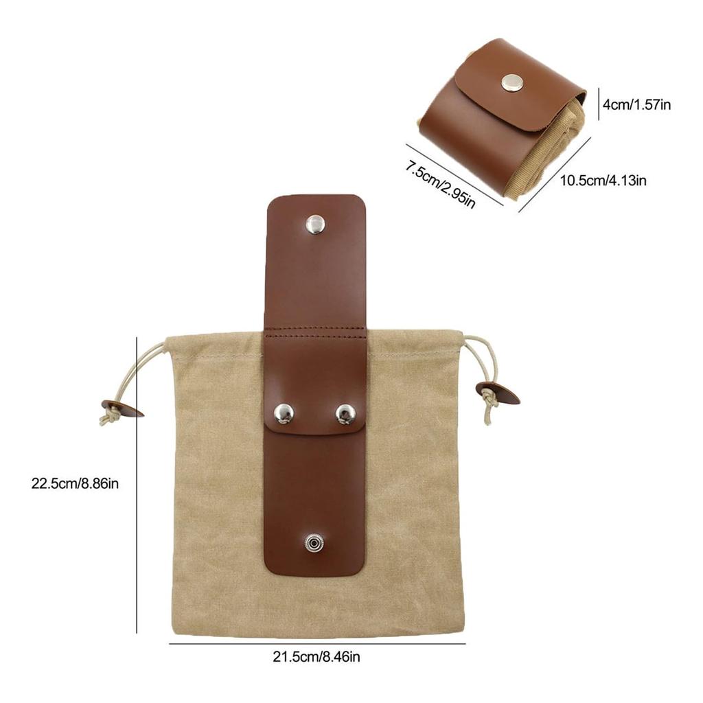 Outdoor Foraging Bag Waxed Canvas Collapsible Foraging Pouch Fruit Picking Storage Bags Leather Belt Waist Hanging Tool Bag for Travel Camping Hiking