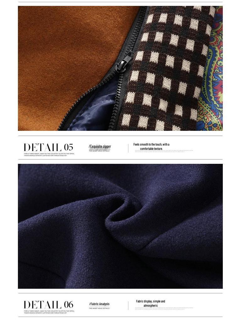 Мужское пальто оверсайз из смесовой шерсти в стиле колор-блок со стойкой и утолщенным шарфом-воротником