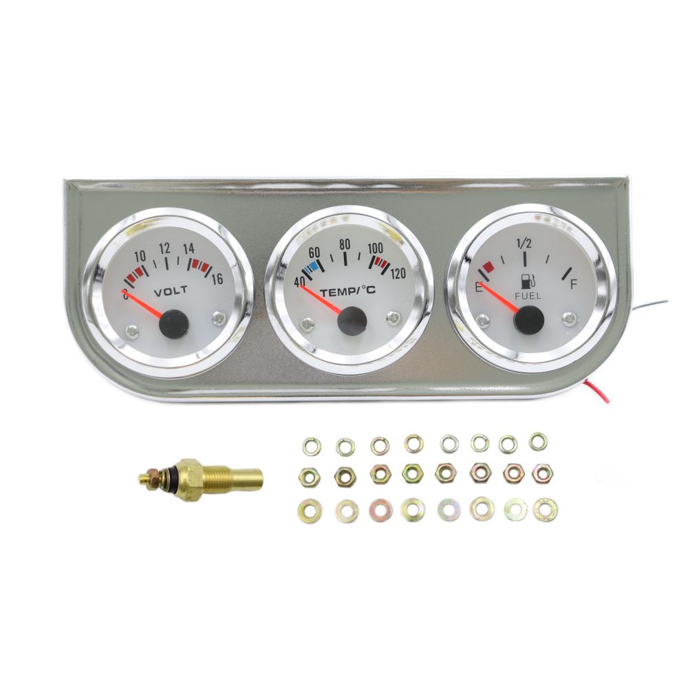Universal For 12V Car Truck SUV 52mm 3 In 1 Auto Gauge Fuel Level+Volt+Water Temp Car Meter With Temp Sensor Triple Gauge Kit