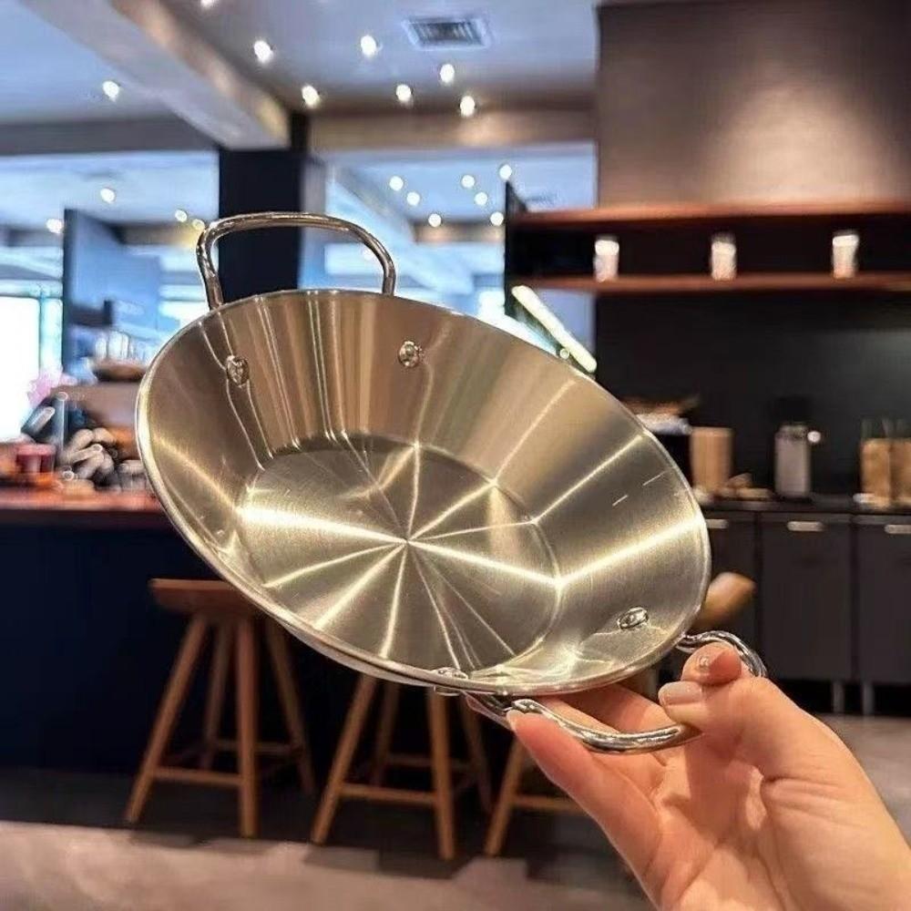 22cm Paella Pan Silver Gold Seafood Rice Pot Japanese Style Metal Serving Plate Dish Kitchen Use