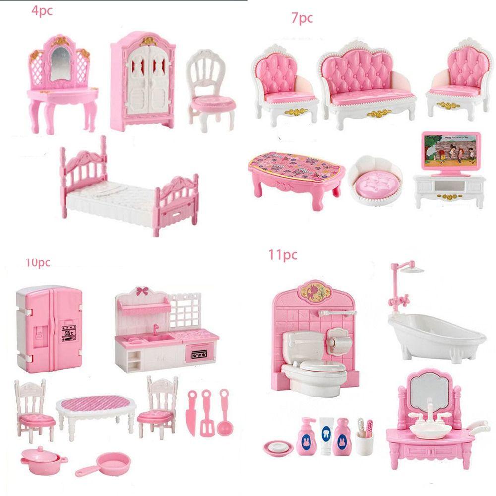 Play Toy Pink Dollhouse Furniture Armchair Couch Set Miniatures Furniture Doll House Accessories