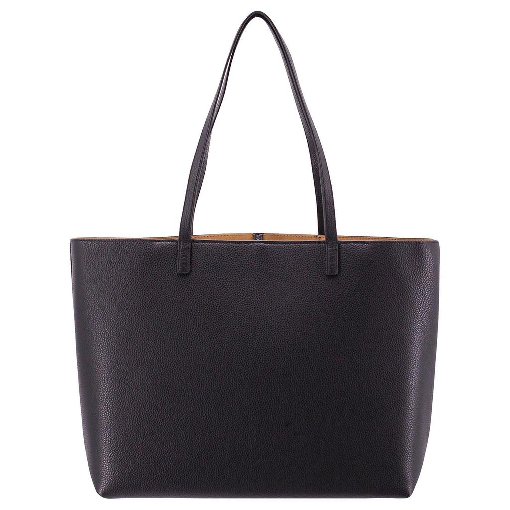 Tory Burch Mcgraw Solid Double T Logo Leather Tote Bag Women tote Black 152221-001