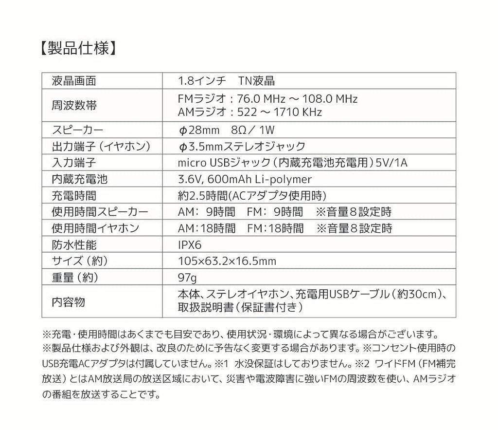 STAYER Waterproof Rechargeable AM/FM Radio 1.8 Inch SH-GDRD-RB