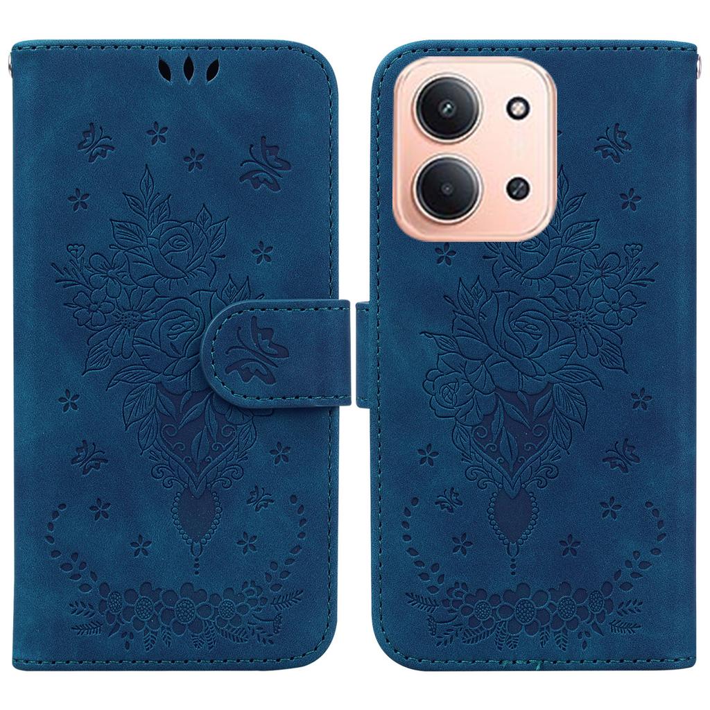 For Xiaomi Redmi 15C 5G (EU) (173mm)/15C 4G (EU) (173mm) Case Butterfly Flower Imprint PU Leather Wallet Phone Cover with Strap