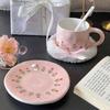 A Set of 250ml Pink Tulip Ceramic Coffee Cups and Saucers Plate Hand-held Coffee Cups and Saucers