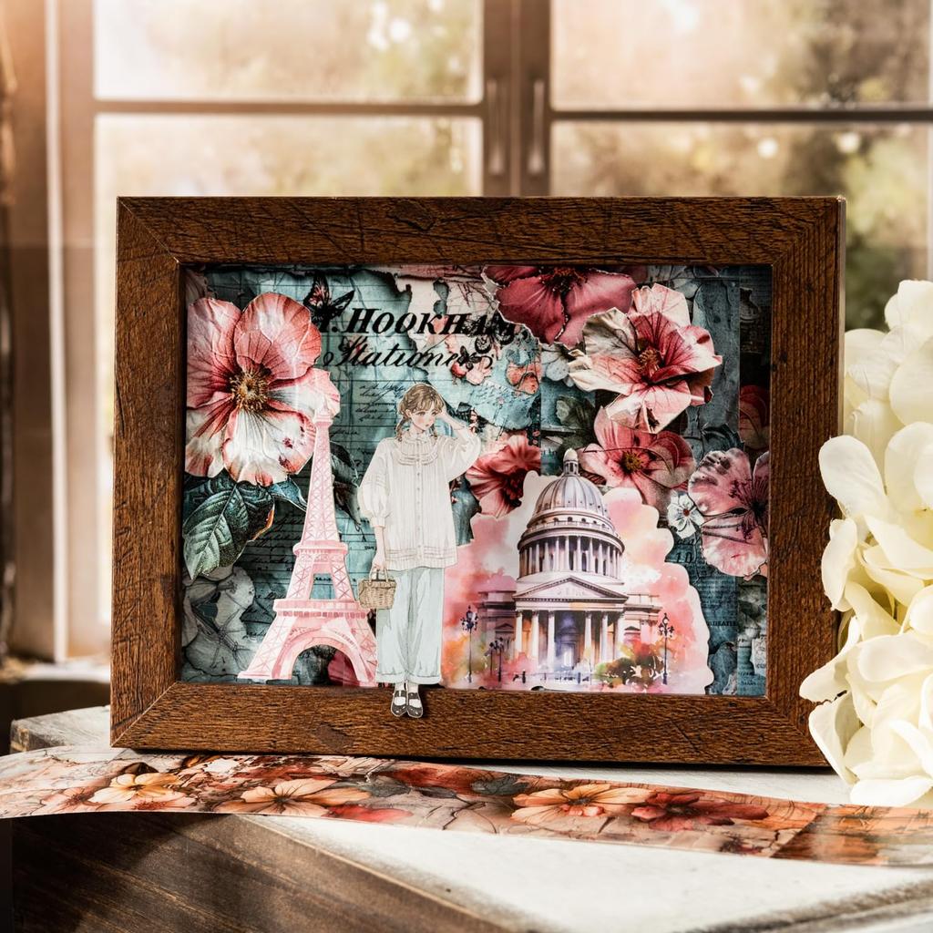 Alideco Masking Cute Retro Floral Collage Washi Adhesive Wide Stylish Masking Stickers 6-Pack Tape, Tape, Width, DIY, Tape, (qihuamanying)