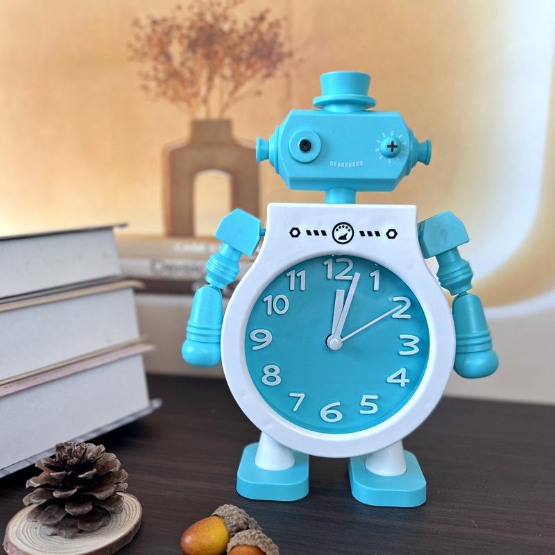 R1622 Cartoon Couple Robot Alarm Clock - Silent Movement, Battery-Operated for Student Bedrooms