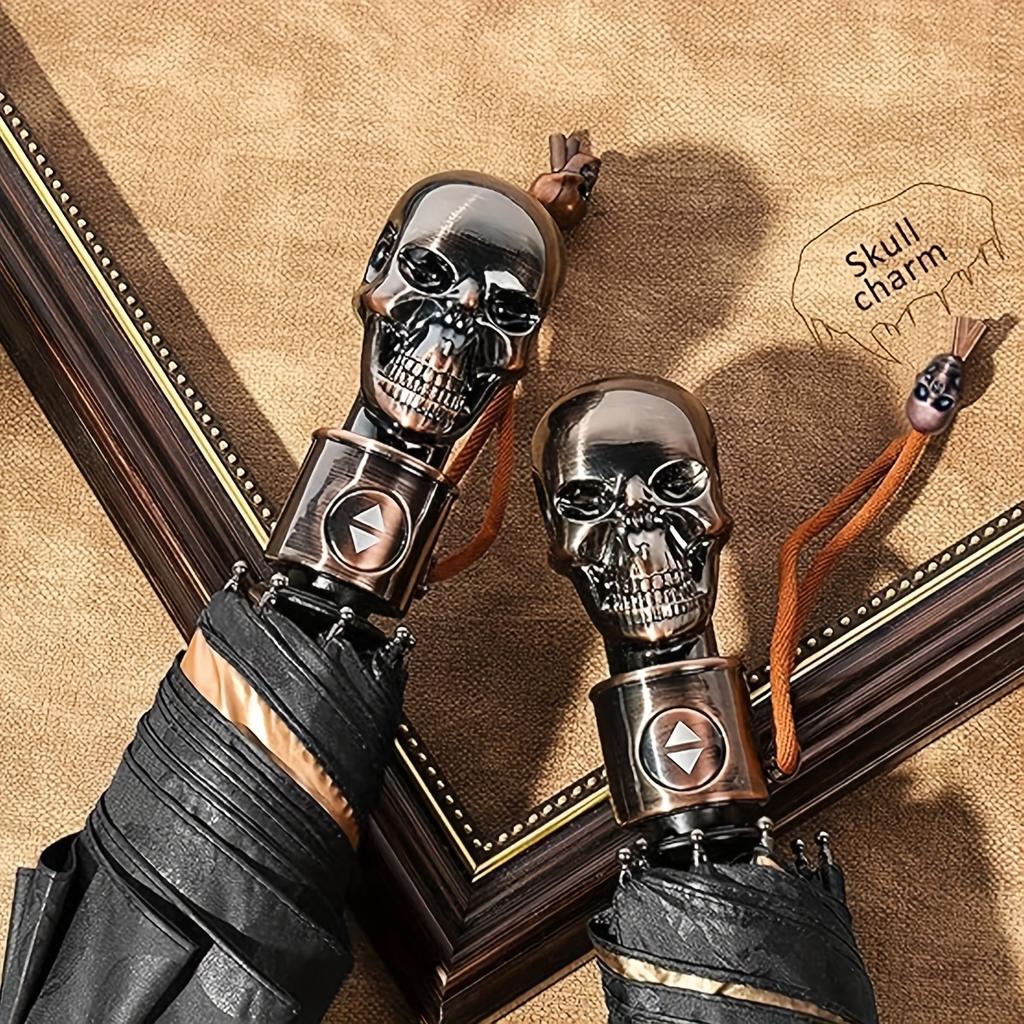 Skull Shaped Handle Folding Umbrella, 8 Ribs Compact Durable Casual Umbrella For Men & Women