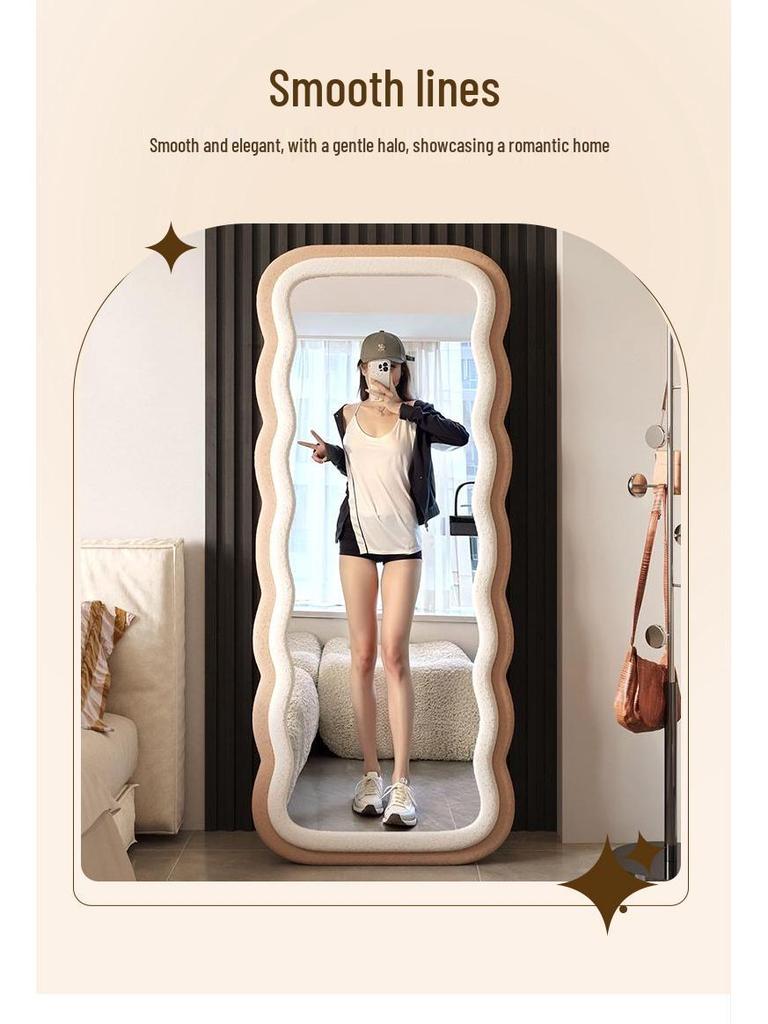 Зеркало в пол в стиле легкой роскоши: Печеньевидный с отделкой из голландского бархата и двухсторонней рамой с цветовой блокировкой