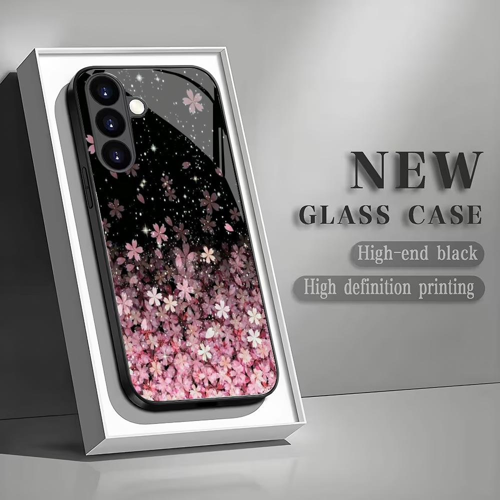 Чехол для телефона из закаленного стекла 'Падающий цветок' Подходит для Samsung Galaxy S26 S25 S24 S22 S21 S20 FE/Ultra/Plus Защита от отпечатков пальцев