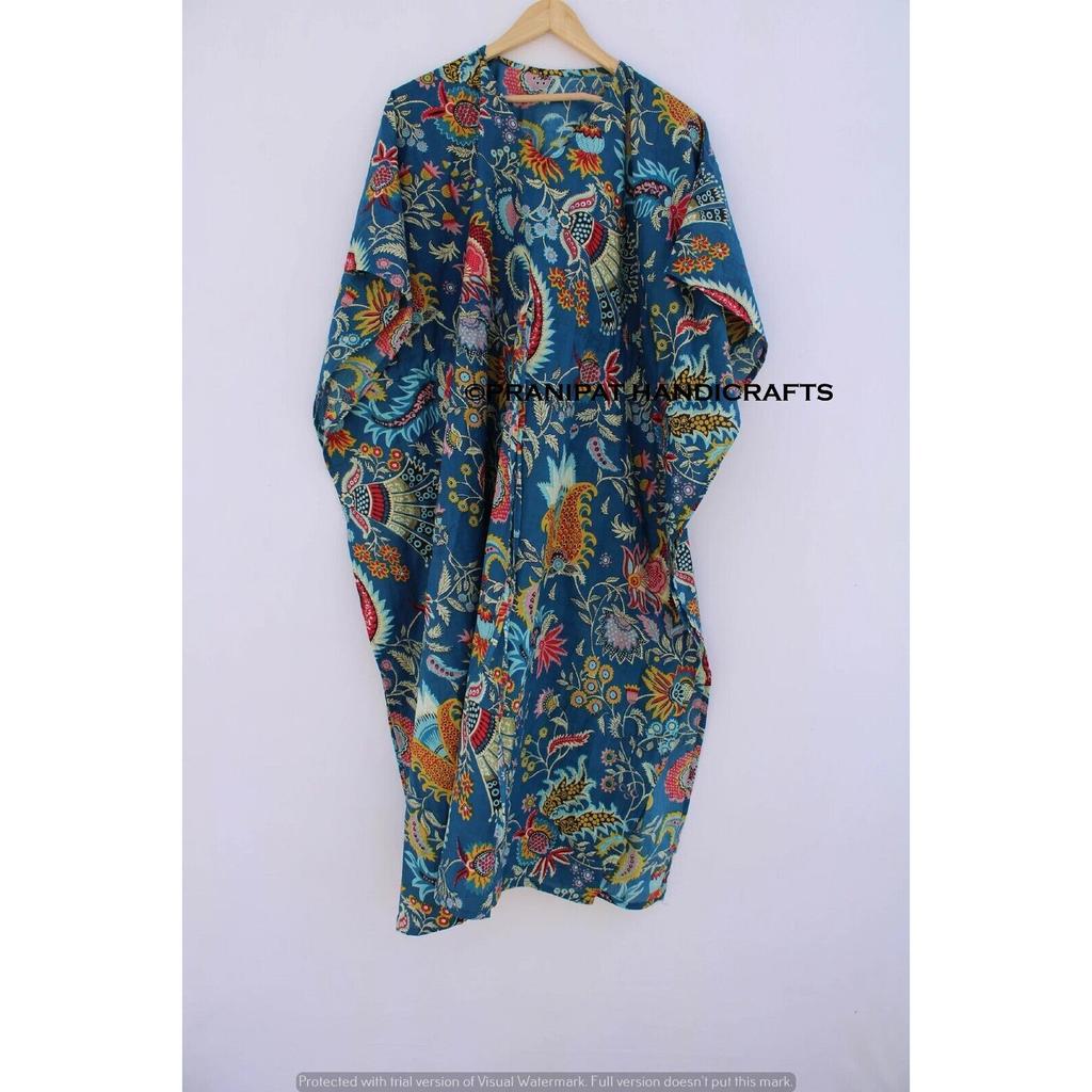Женское хлопковое хиппи, летняя синяя одежда для сна, длинное платье-кафтан с принтом Мукат CKFTN-SCRN-FULL-BUYIT-118