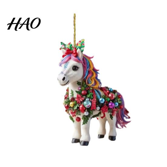 Unique Christmas Ornaments Pony Ornament 2D Acrylic Hanging Decor for Car Premium And Tree Cute Horse Design Holiday Gift Kids Theme