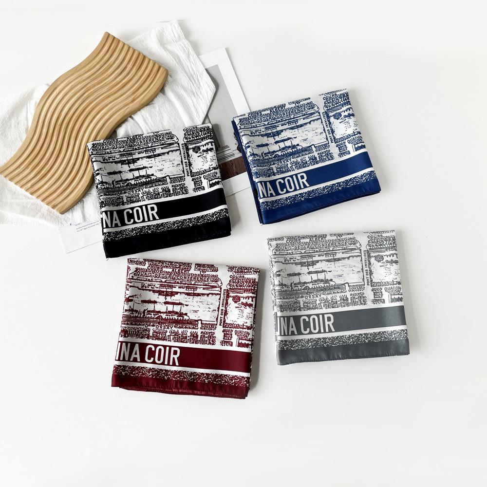 New Scarf Abstract Letter Color Block Shawl Imitation Silk Square Scarf Thin Light Breathable Scarf Twill Headscarf