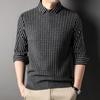 Business Lapel Fashion Striped Knitted Sweater Men's New Fake Two-Piece Knitted Sweaters Young and Middle-Aged Shirt Collar Top