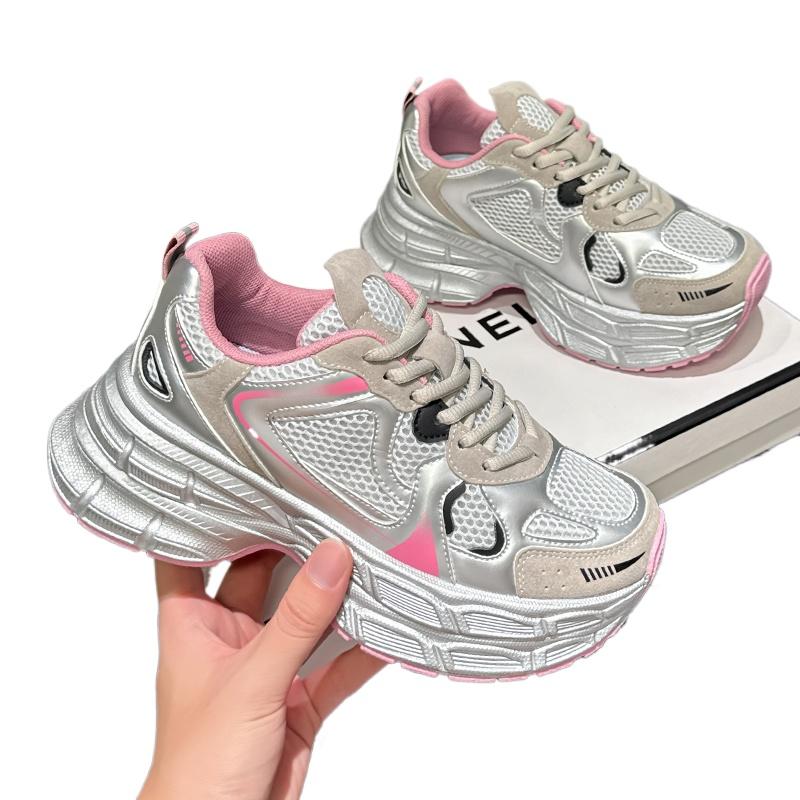 Women'S Summer Silver Pink Dad Sneakers Breathable Casual Running Oes Lightweight Thi Bot Sports Oes