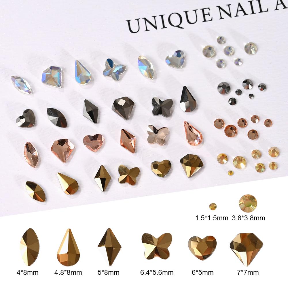 12 Grids/Box Crystal Nail Art Rhinestones Mixed Sizes Flatback Nail Stones Gems Luxury 3D DIY Charms For Nail Art Decorations